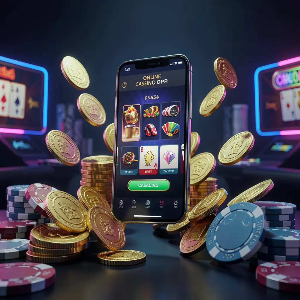 600VIP online casino app promotion banner showing a phone floating above golden coins and poker chips with a dark blue and black background and cinematic neon glow in a realistic 3D render